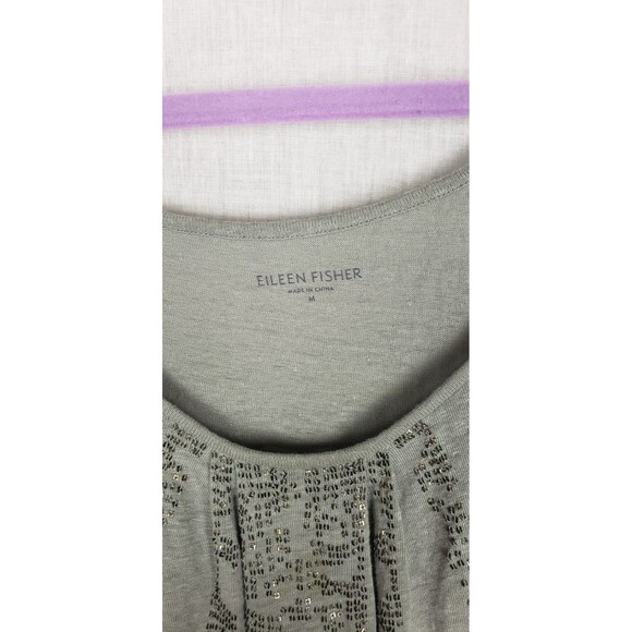 Eileen‎ Fisher 100% Linen Tank Top M Slub Gray Beaded Bodice Casual Light Flowy - Picture 3 of 5